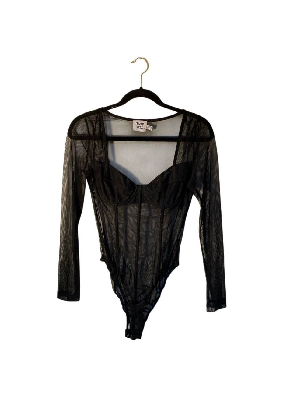 Princess Polly women’s black, sheer bustiers style bodysuit 6